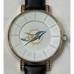 New Women's Miami Dolphins Lunar Style Sparo Sports Watch Black Leather Band